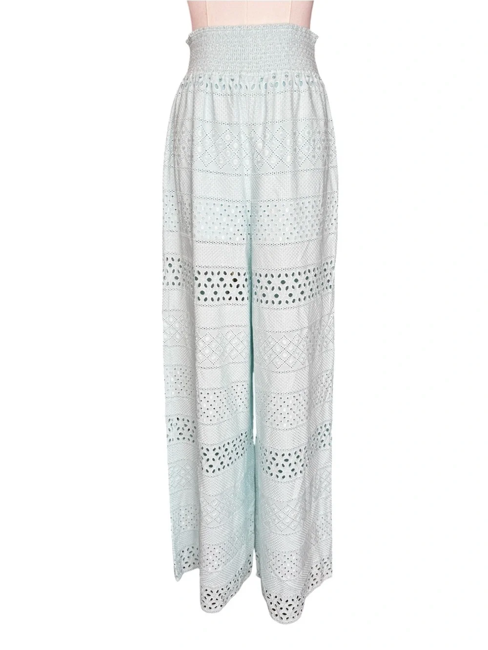 Alice + Olivia Russell High Waisted Eyelet Pant in Powder Blue Small